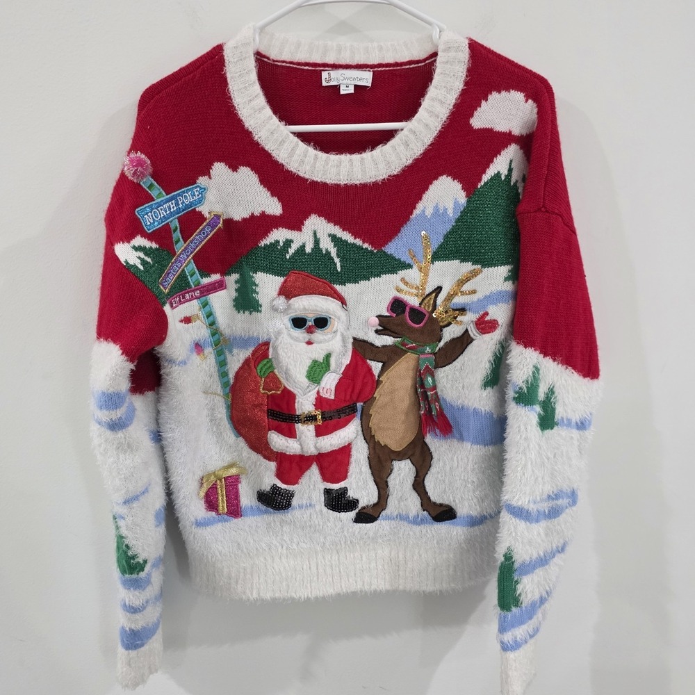 Jolly Sweaters Womens‎ Ugly Christmas Sweater Size Medium Embroidred Santa